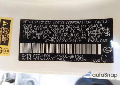 2013 Lexus Es 350 from USA, damaged, VIN JTHBK1GG2D2062116